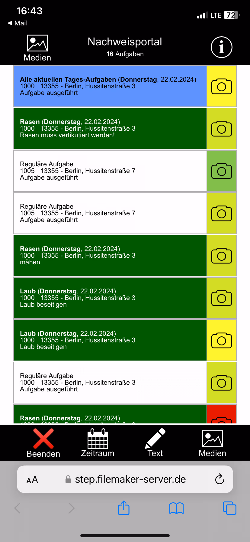 Liste der erfüllten Aufgaben